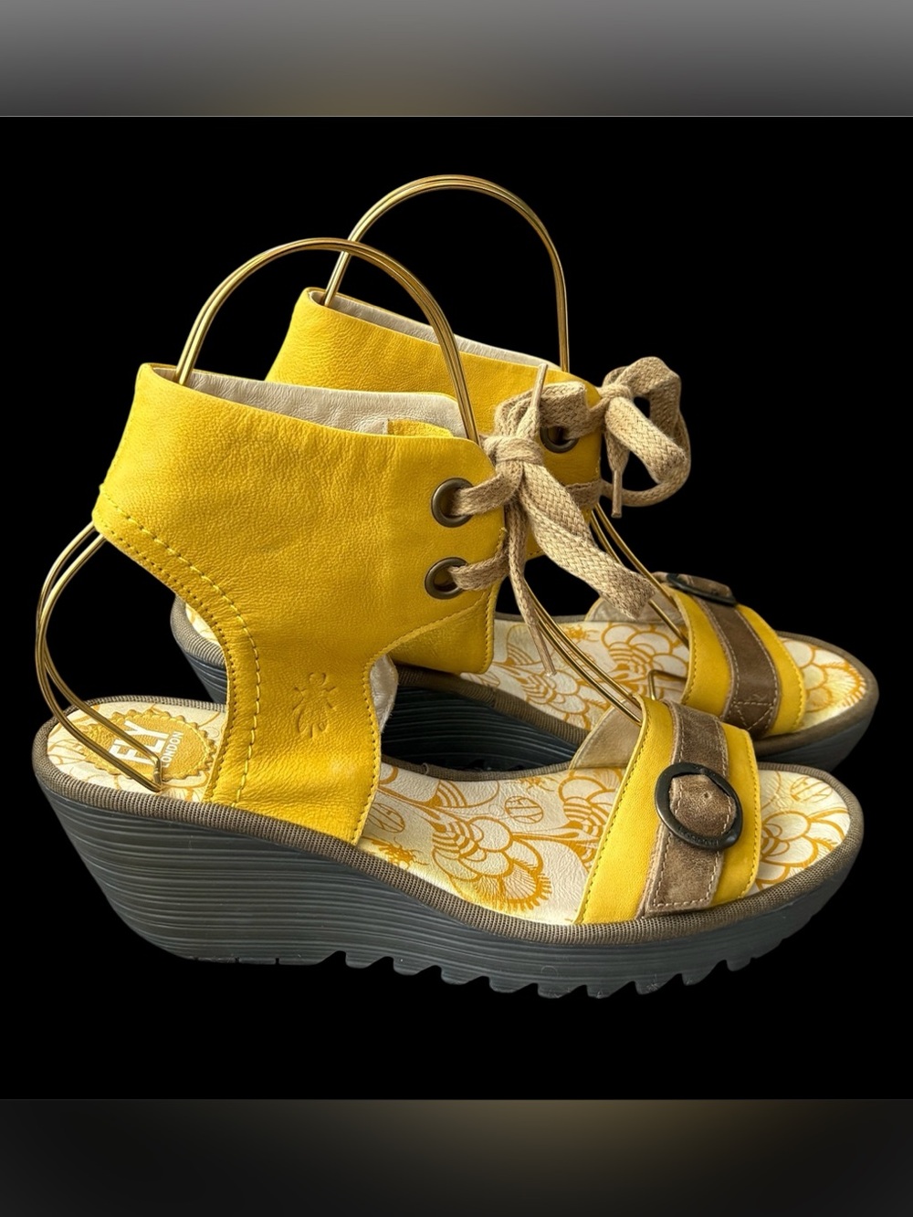 🪰FLY LONDON Yaje Yellow Platform Wedge Sandle Sz 41/10 - Picture 6 of 13